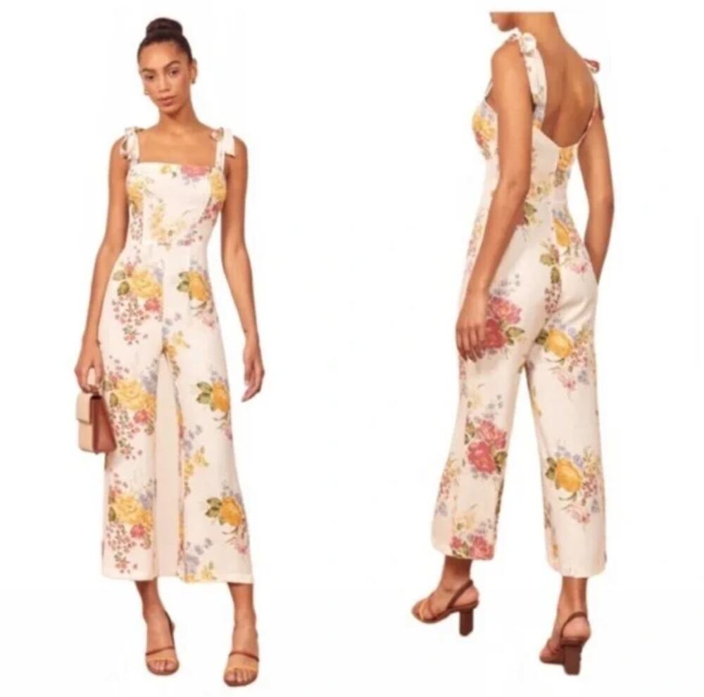 Reformation Fay Bouquet Floral Jumpsuit White Size 4 - Picture 1 of 6